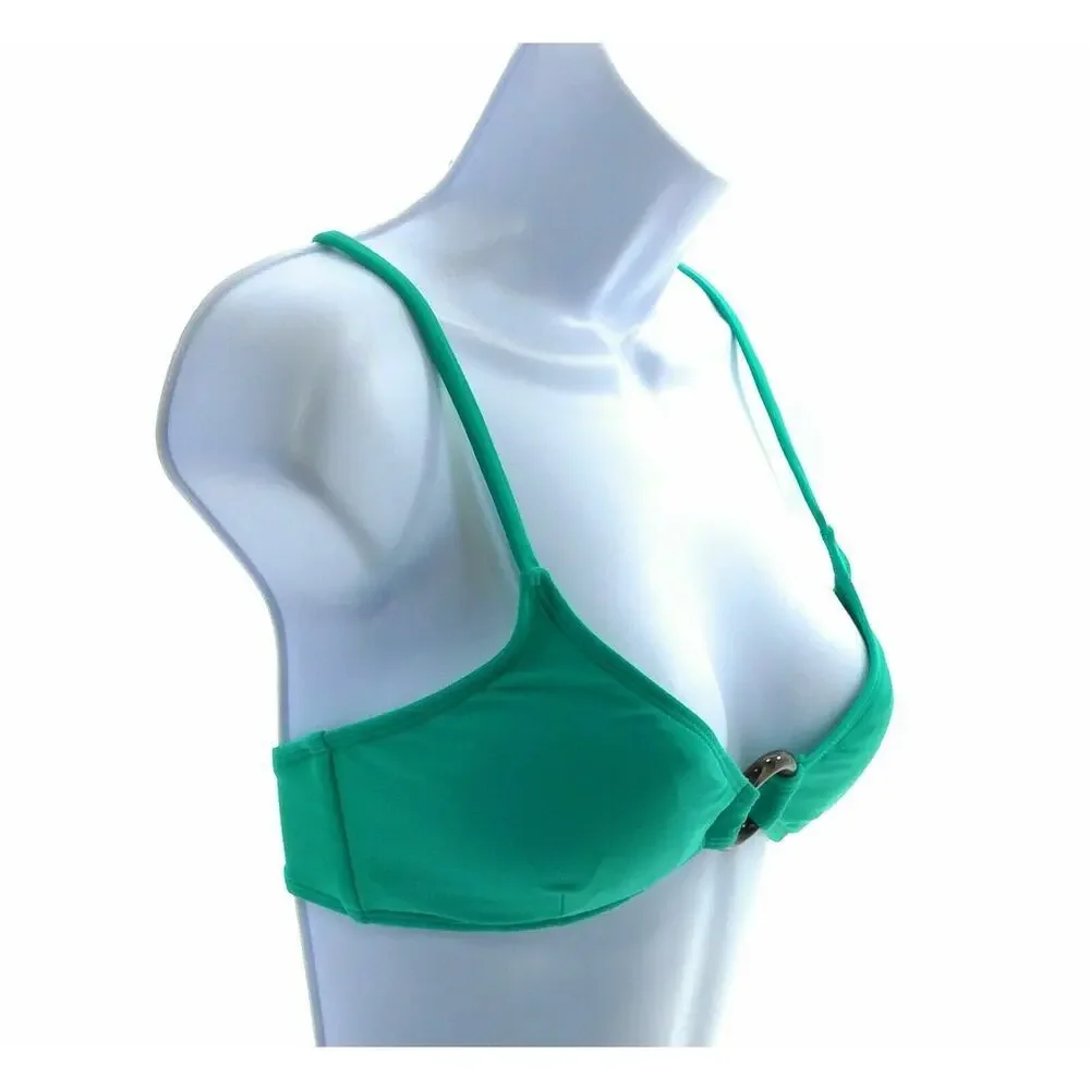 Women’s Medium Green Bikini Top O Ring Tie Back Swimwear NWOT